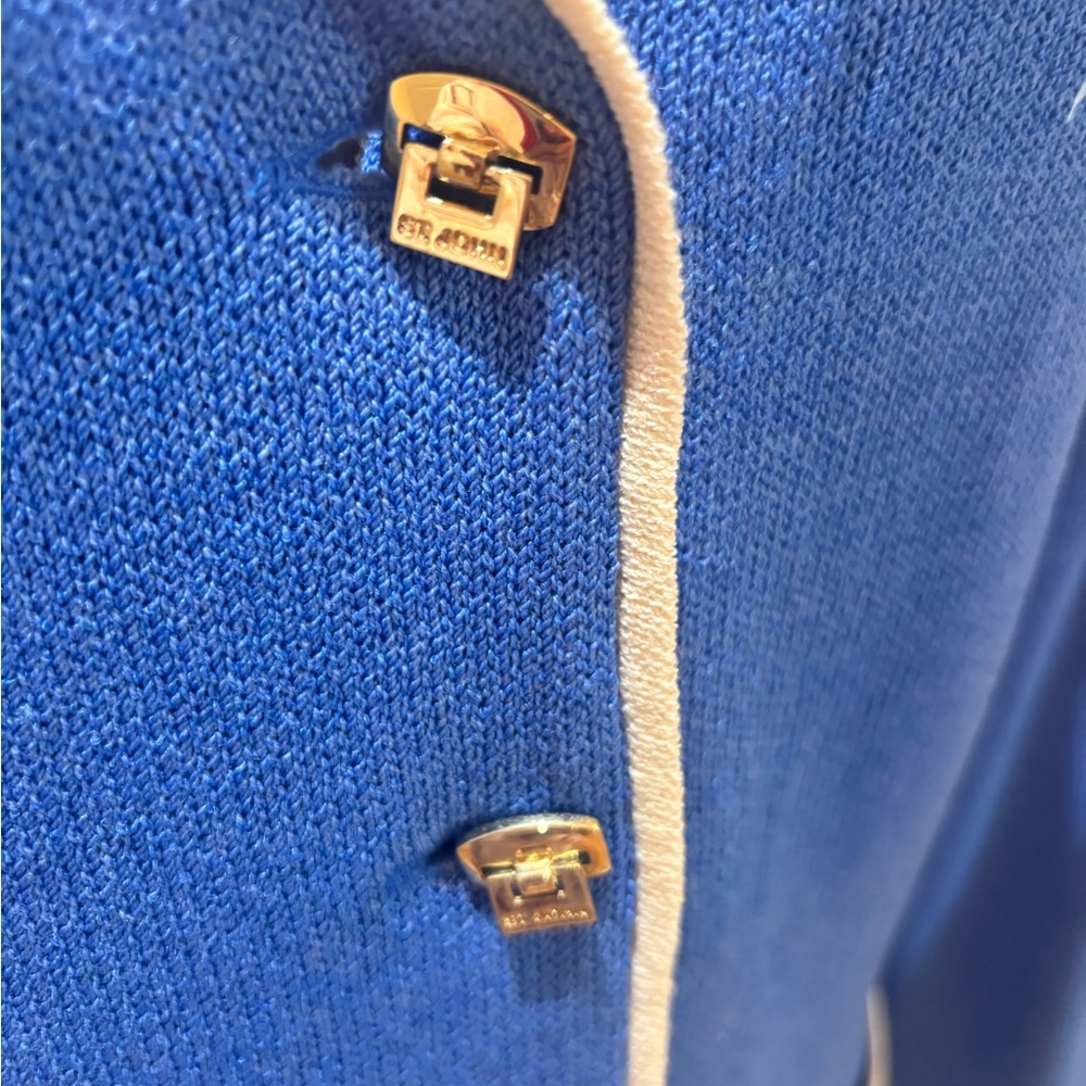 St. John skirt suit jacket blue gold 12 L buttons long - Picture 6 of 7